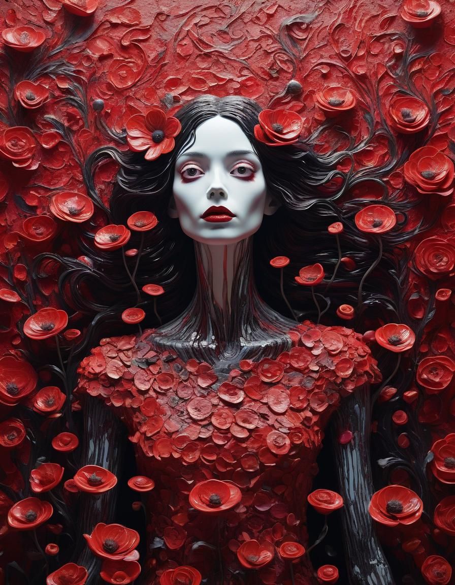 Ethereal Floral Portrait in Impasto Acrylic Style