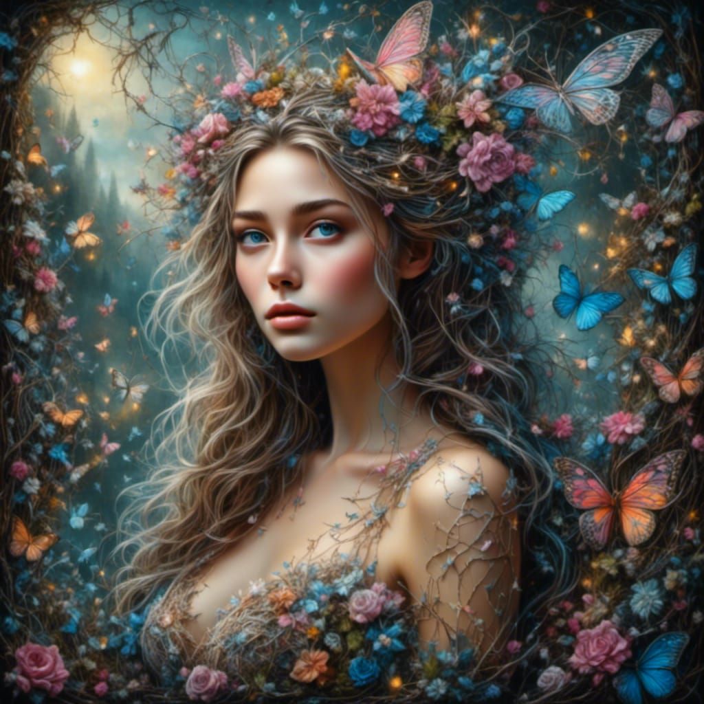 Beautiful Fairy in Detailed Forest Chalk Art