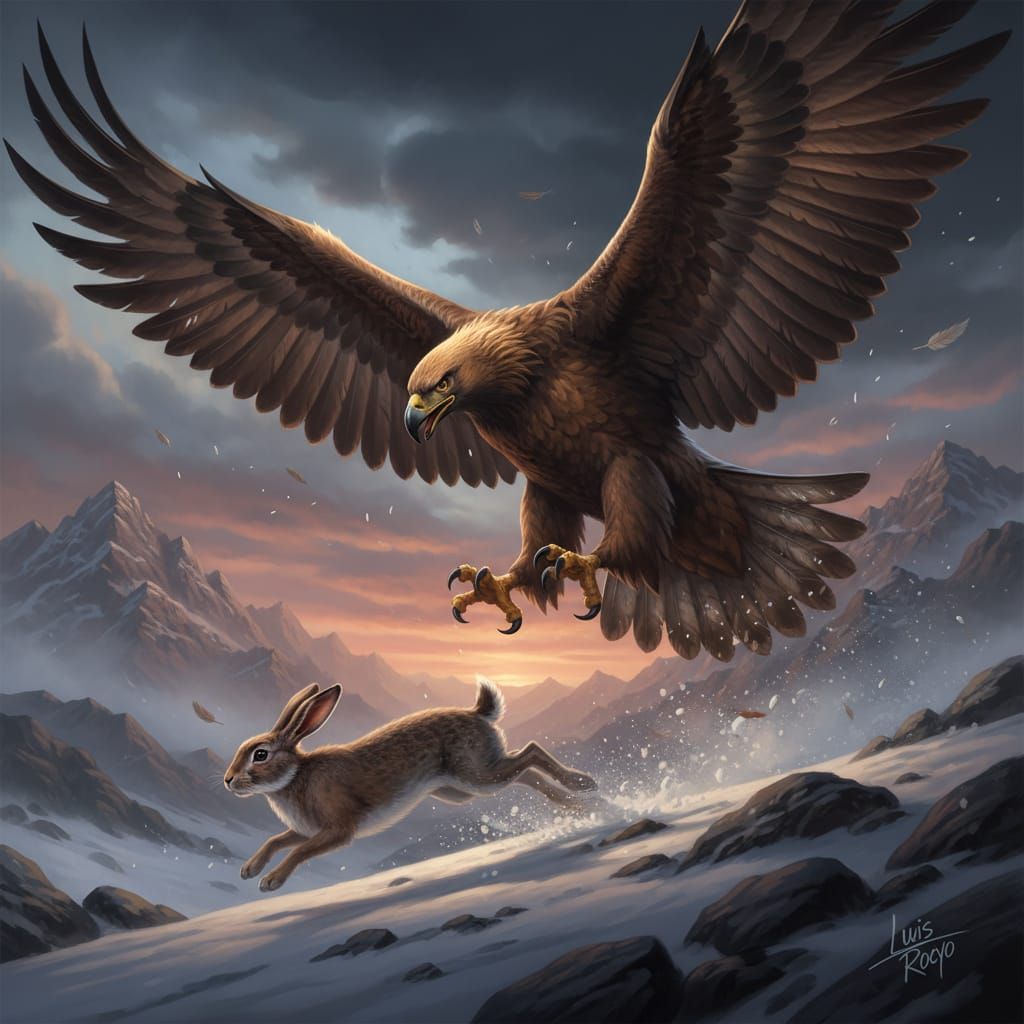 Eagle Hunting Prey in Dramatic Luis Royo Style