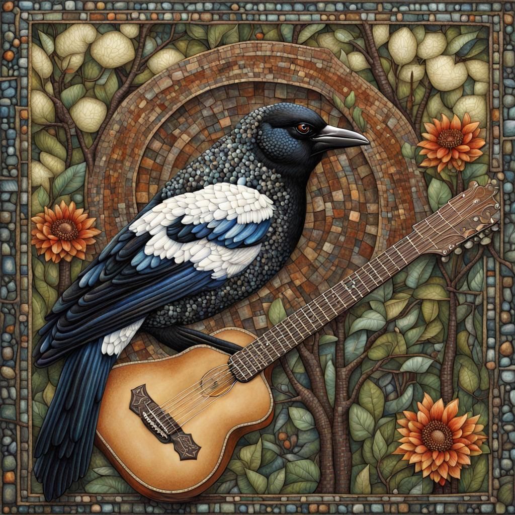 Majestic Magpie in Forest: Mosaic Illustration