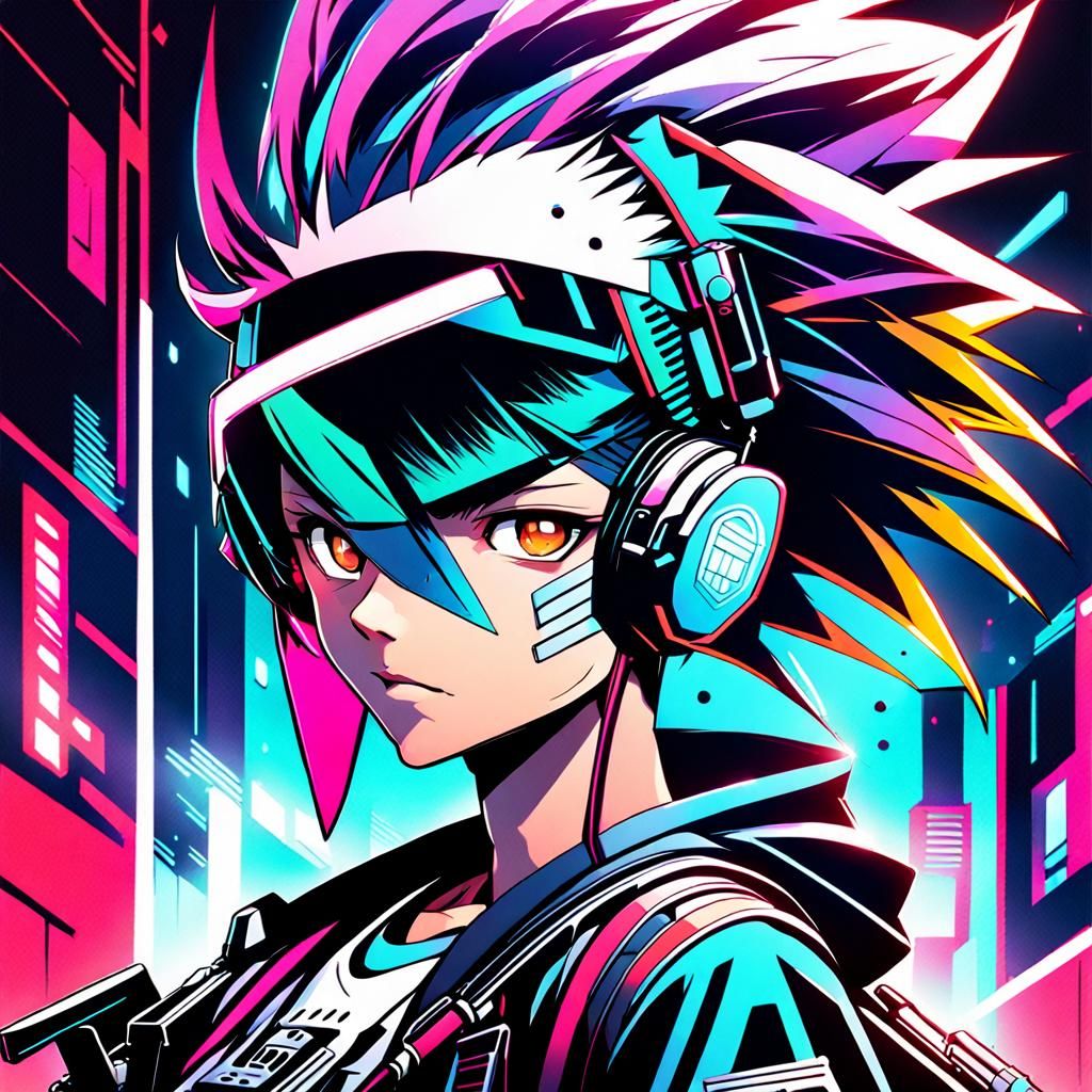 Cyberpunk Rocker in Anime Manga Style