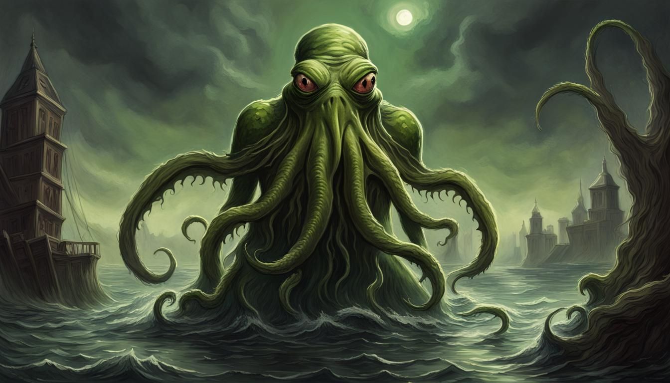 Kermit as Cthulhu Monster in Doré Style