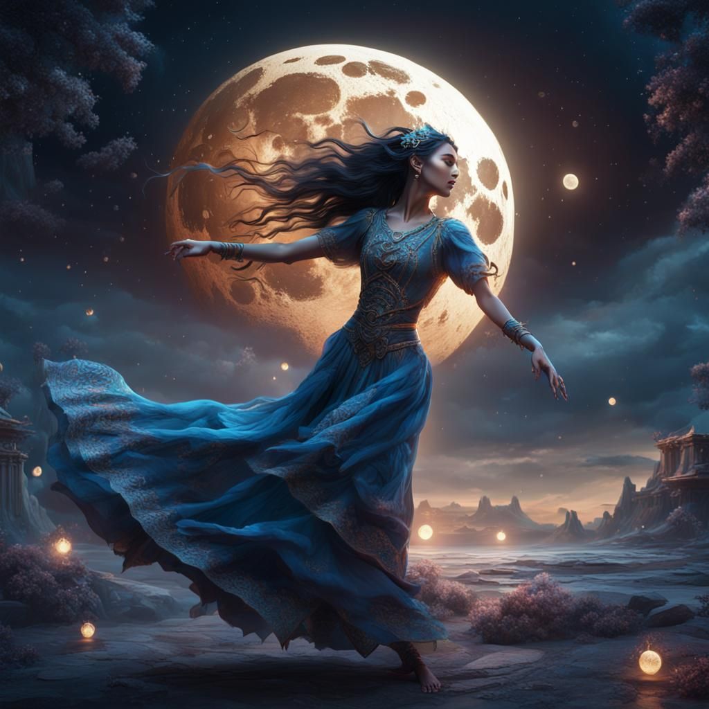Woman Dancing Under Moon: Fantasy Concept Art