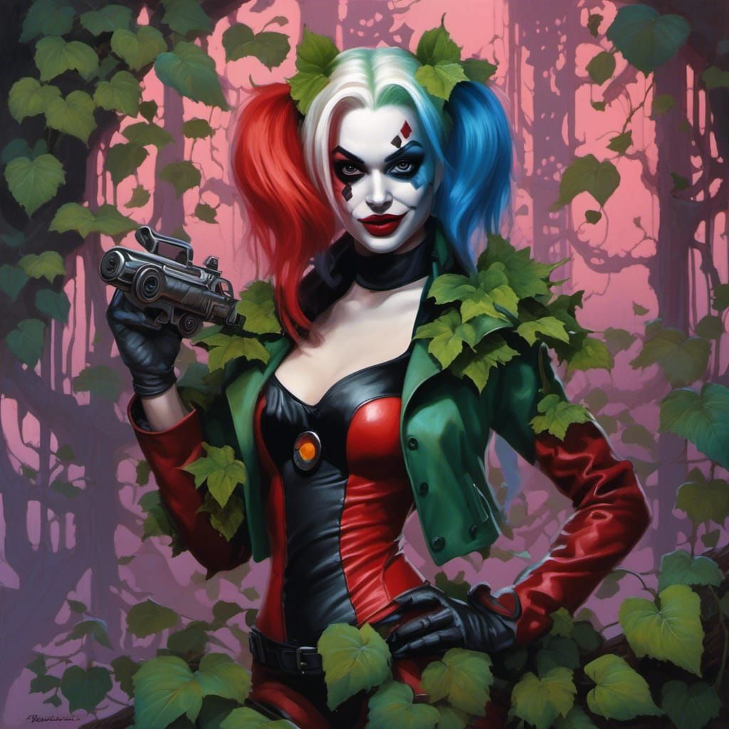 Harley Quinn Ensnared by Poison Ivy in a Steampunk Fantasy