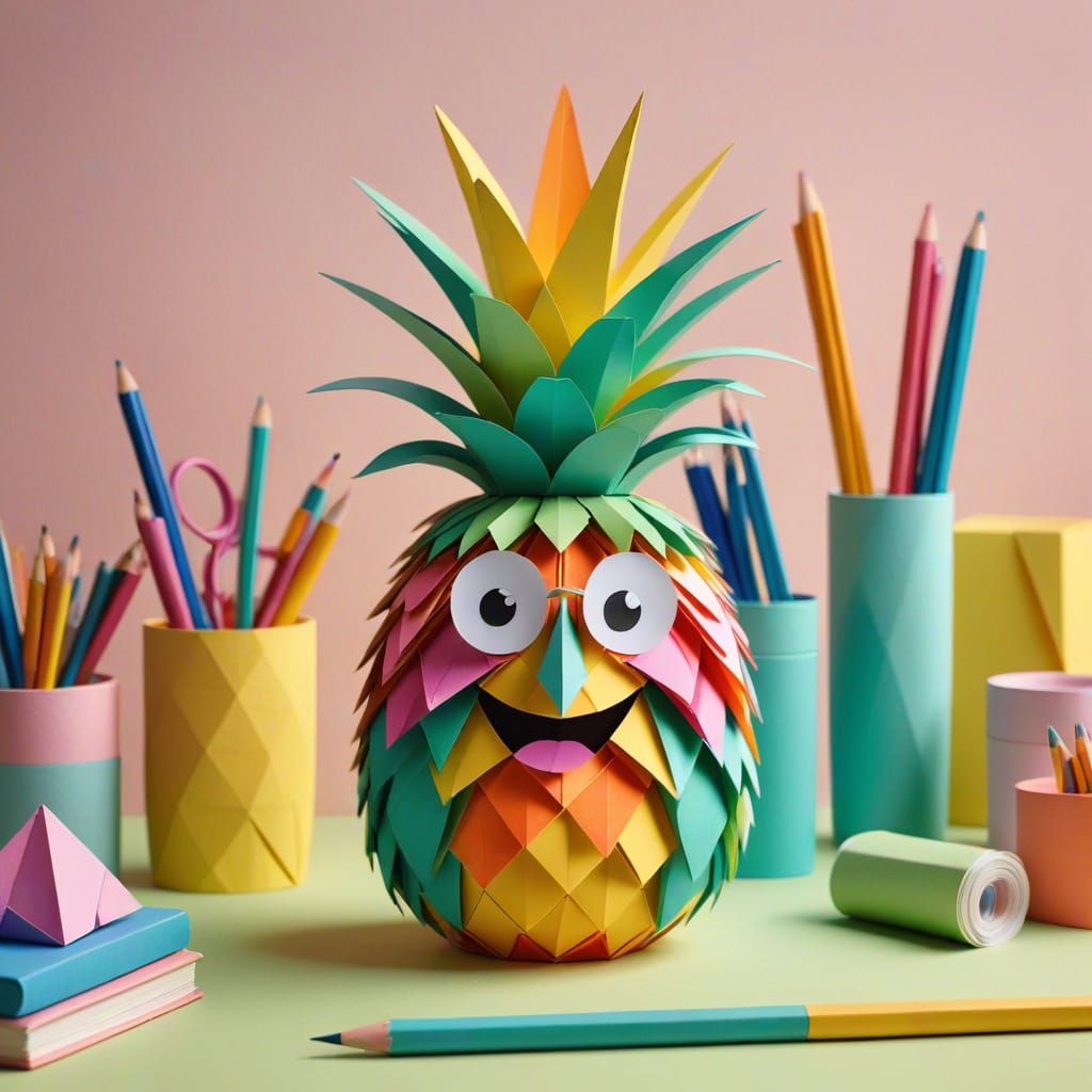 Whimsical Origami Pineapple in Soft Pastel Hues