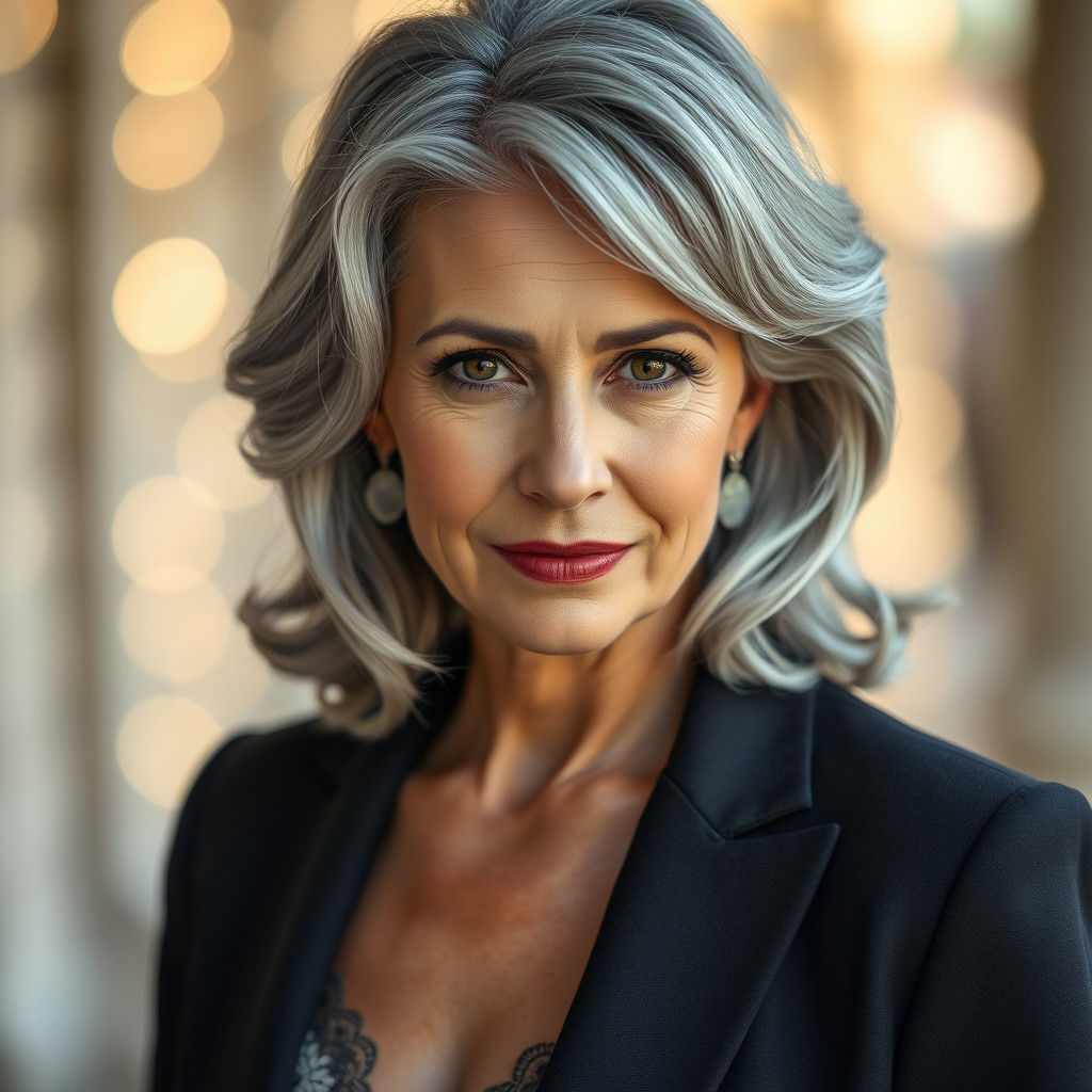 Elegant Silver-Haired Woman Portrait in Hyperrealistic Style