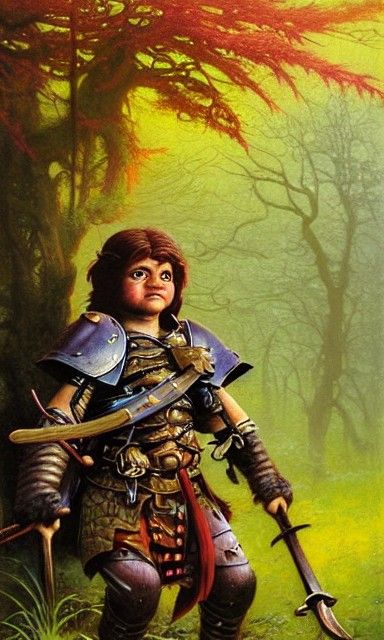 Halfling Warrior Portrait in Colorful Forest