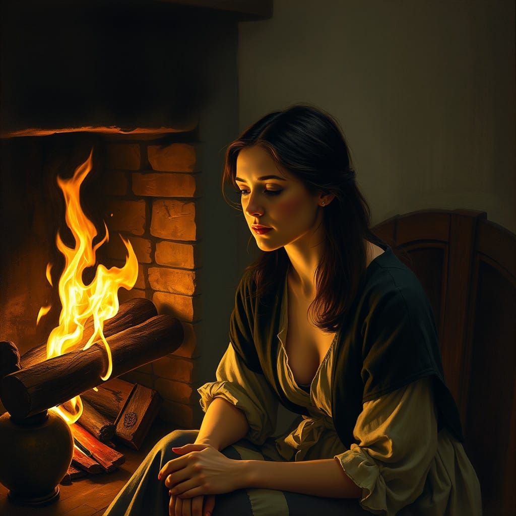 Ethereal Portrait of Contemplation, in Warm Chiaroscuro Tone...