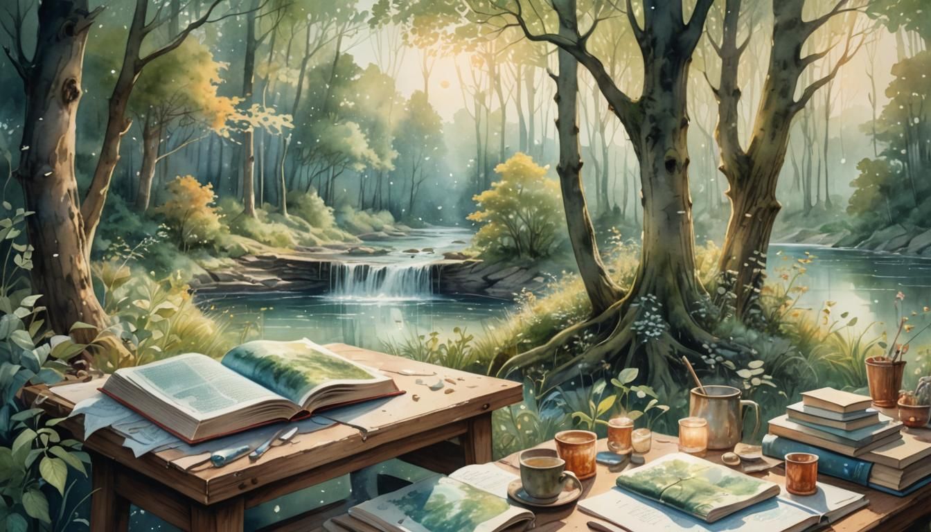 Magical Realism Forest Scene in Open Book