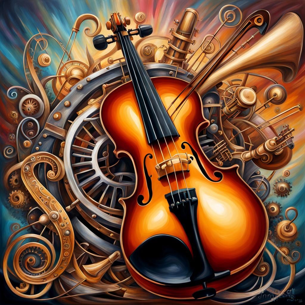 Steampunk Violin Explosion in Pastel Style