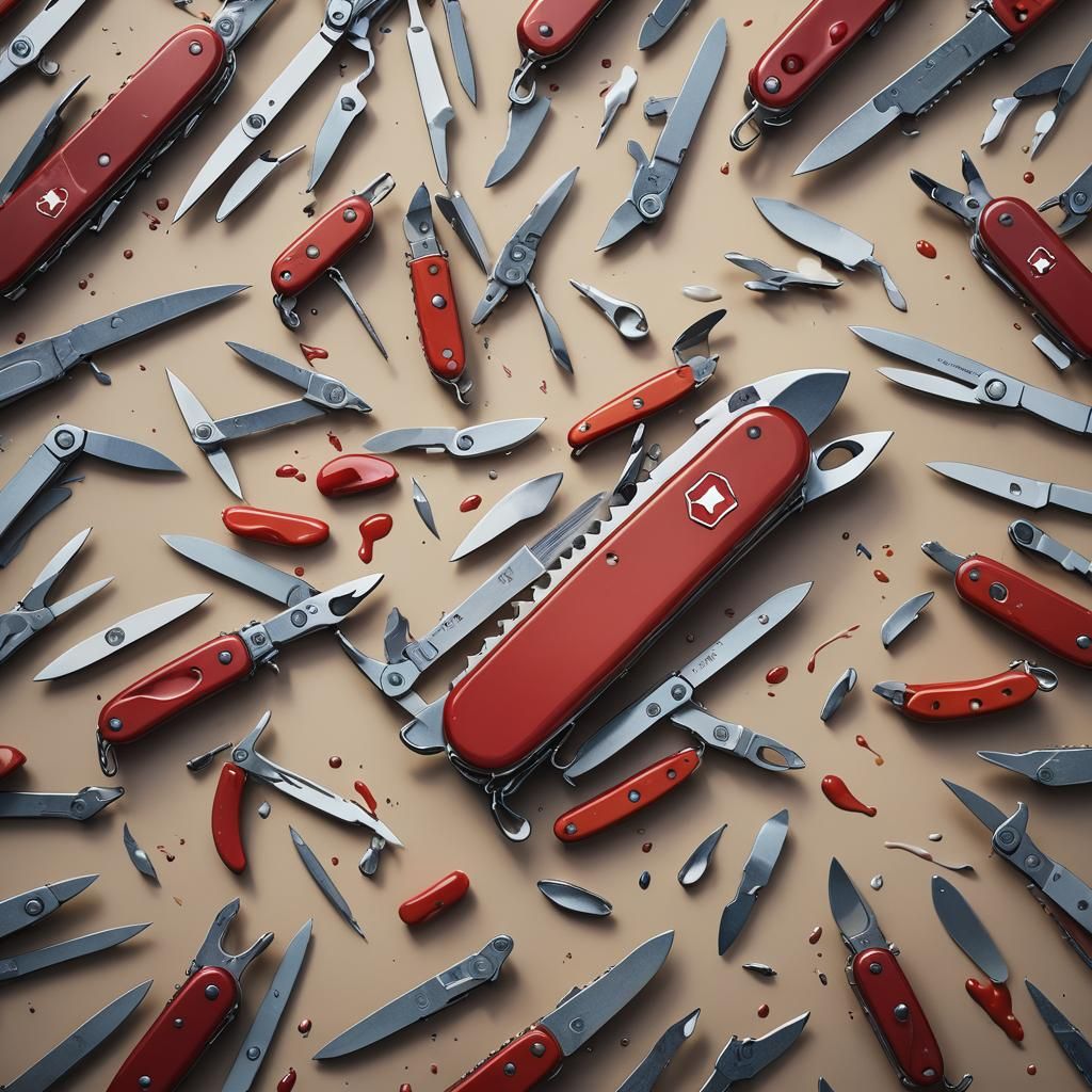 Hyperrealistic Swiss Army Knife Splash Art