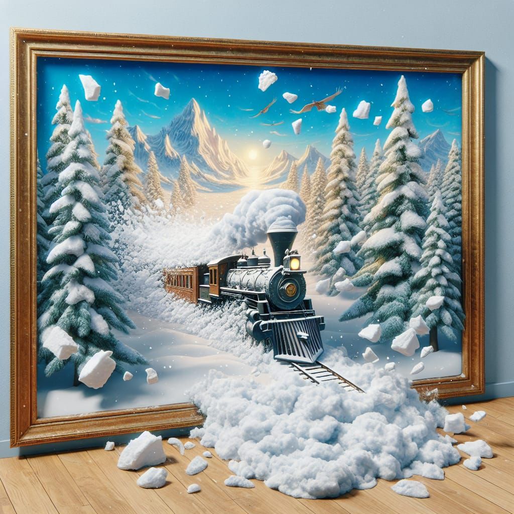 Winter Landscape Painting Shatters into Reality