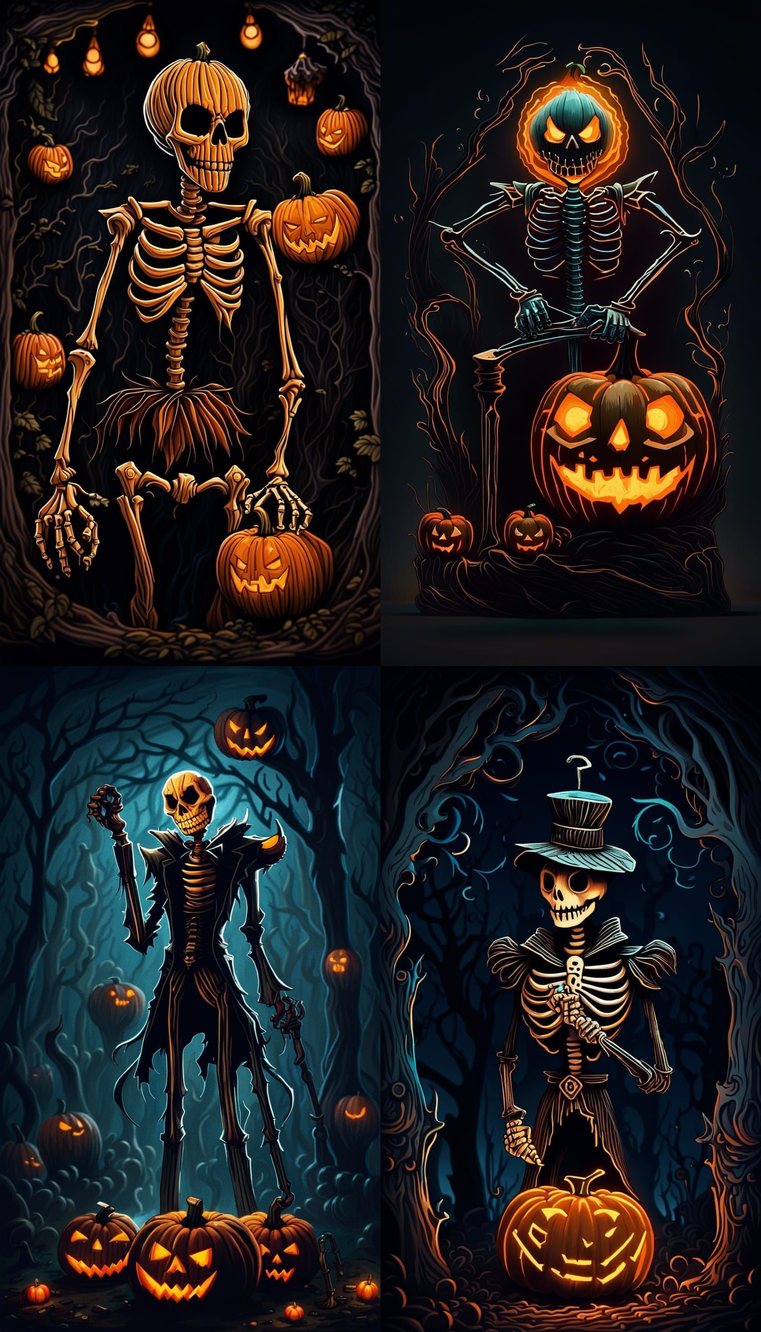 Skeleton Jack: Pumpkin King in Van Gogh Style