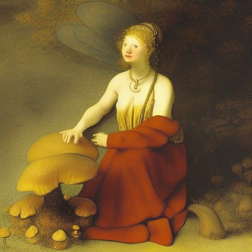 Elegant Fairy on Mushroom in Baroque Style