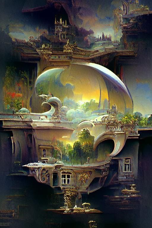 Gilded Alien Palace in Cosmic Art Nouveau Style