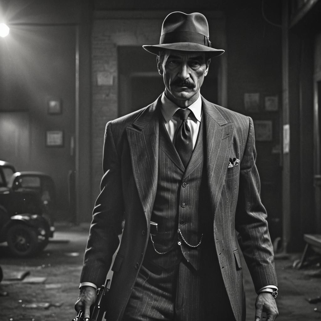 Film Noir Mobster in Chiaroscuro Lighting