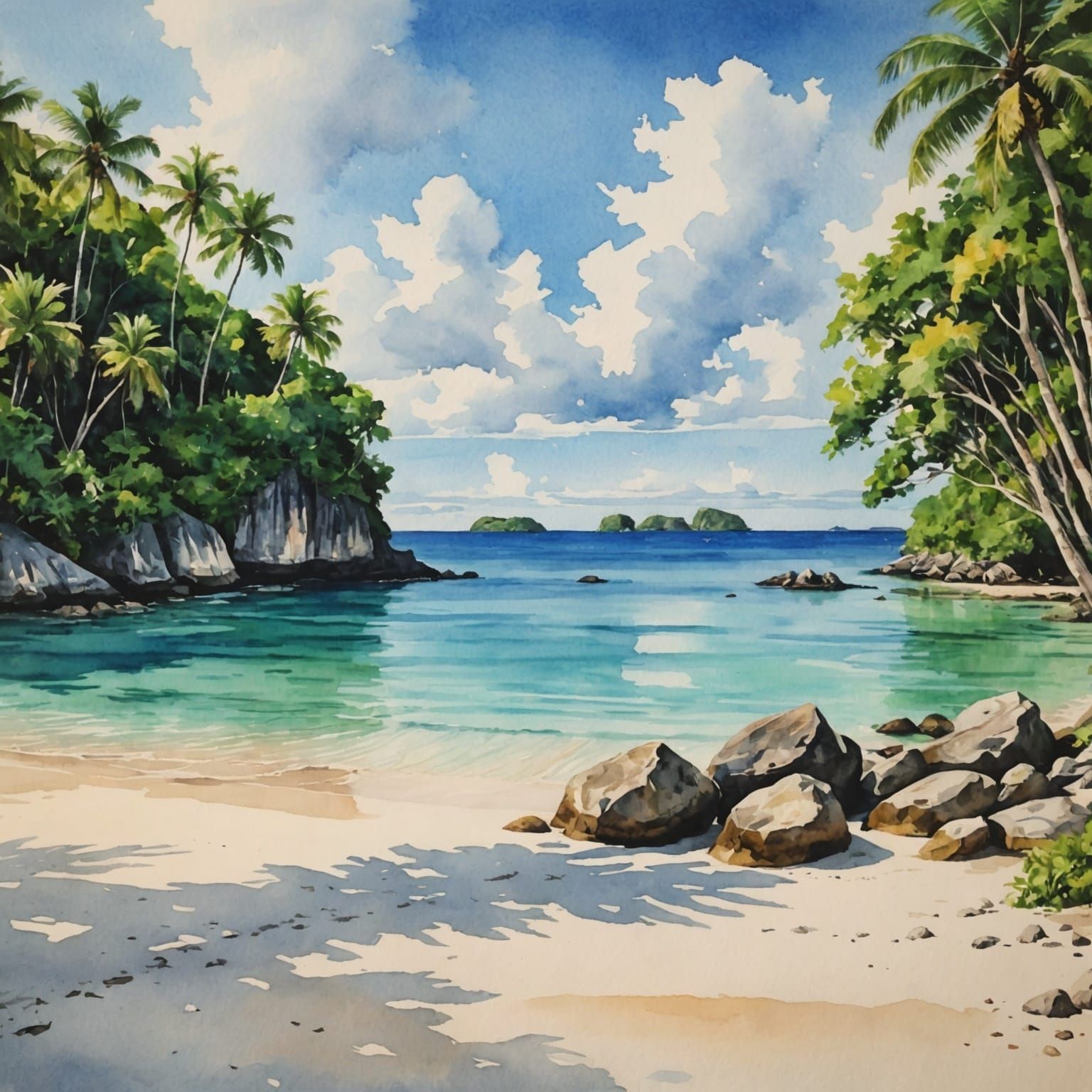 Babeldaob Beach Watercolor Painting