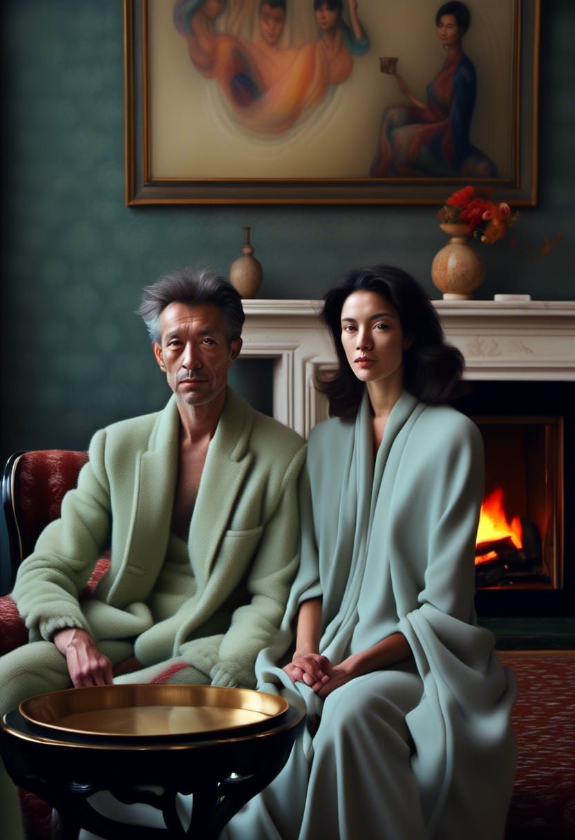 Polychromatic People at Home by the Fire