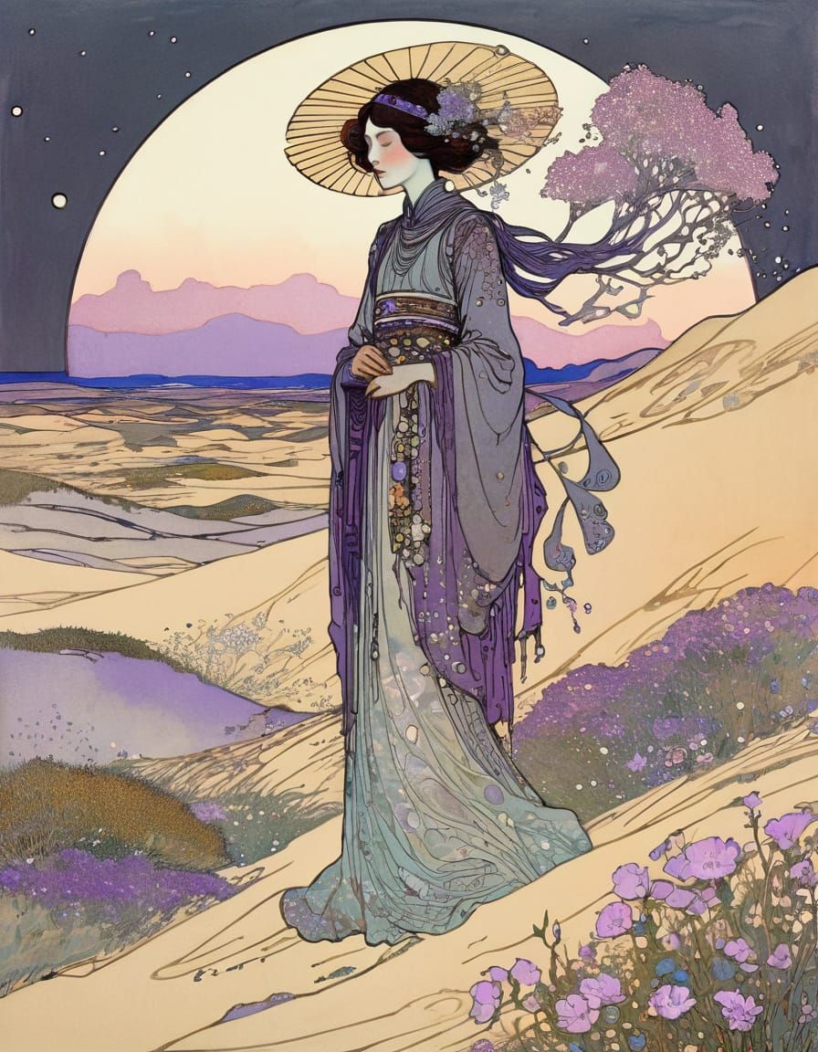 Lady of the Dunes in Vibrant Desert Oasis