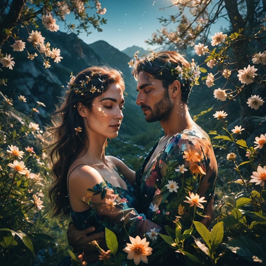 Romantic Double Exposure Portrait in Impressionist Style