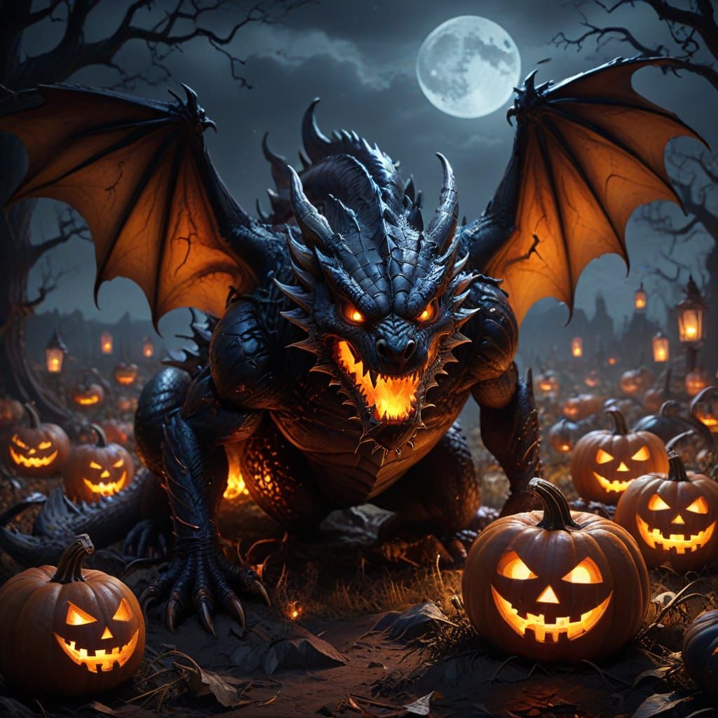 Obsidian Dragon Emerges From Pumpkin Patch