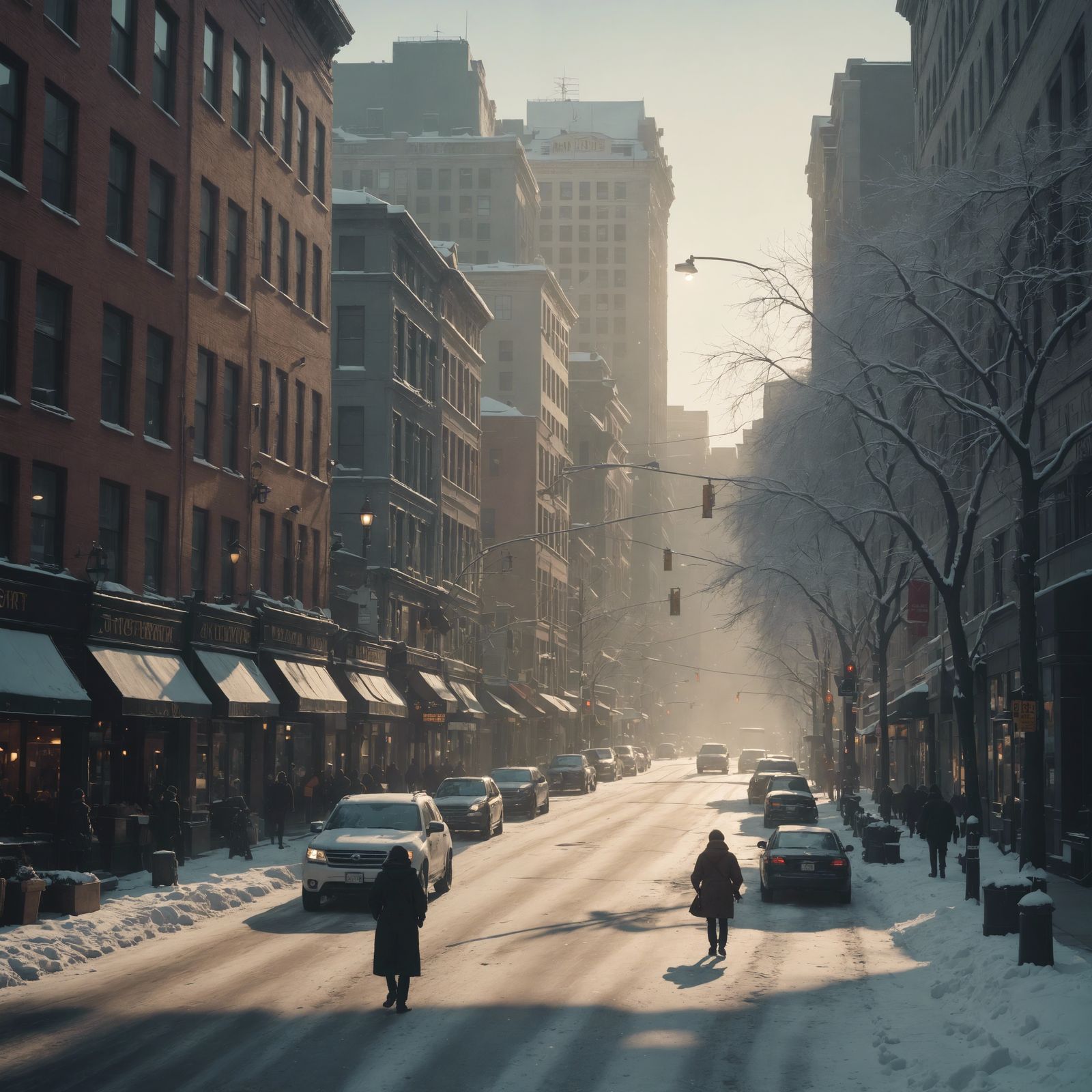 Winter Main Street in City Daylight: Cinematic Film
