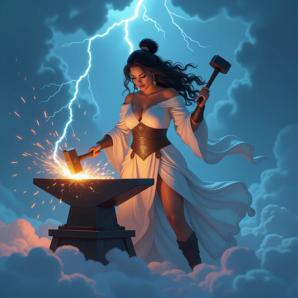Plus-Size Lightning Goddess Forging Storms