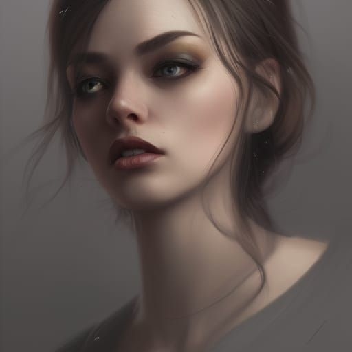 Hazel-Haired Woman with Grey Eyes: Digital Art