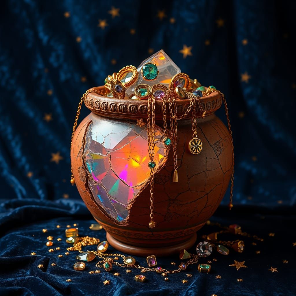 Handmade ancient ornamented terracotta pot, a big broken par...