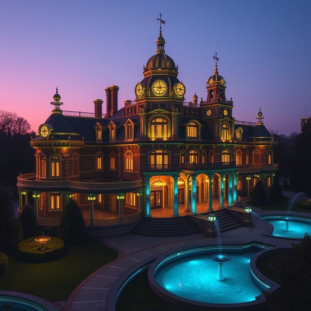 Majestic Brass Manor Unveils Celestial Secrets at Twilight