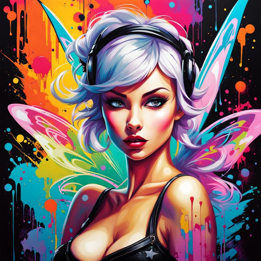 Tinkerbell Pinup in Pastel Goth Graffiti Art