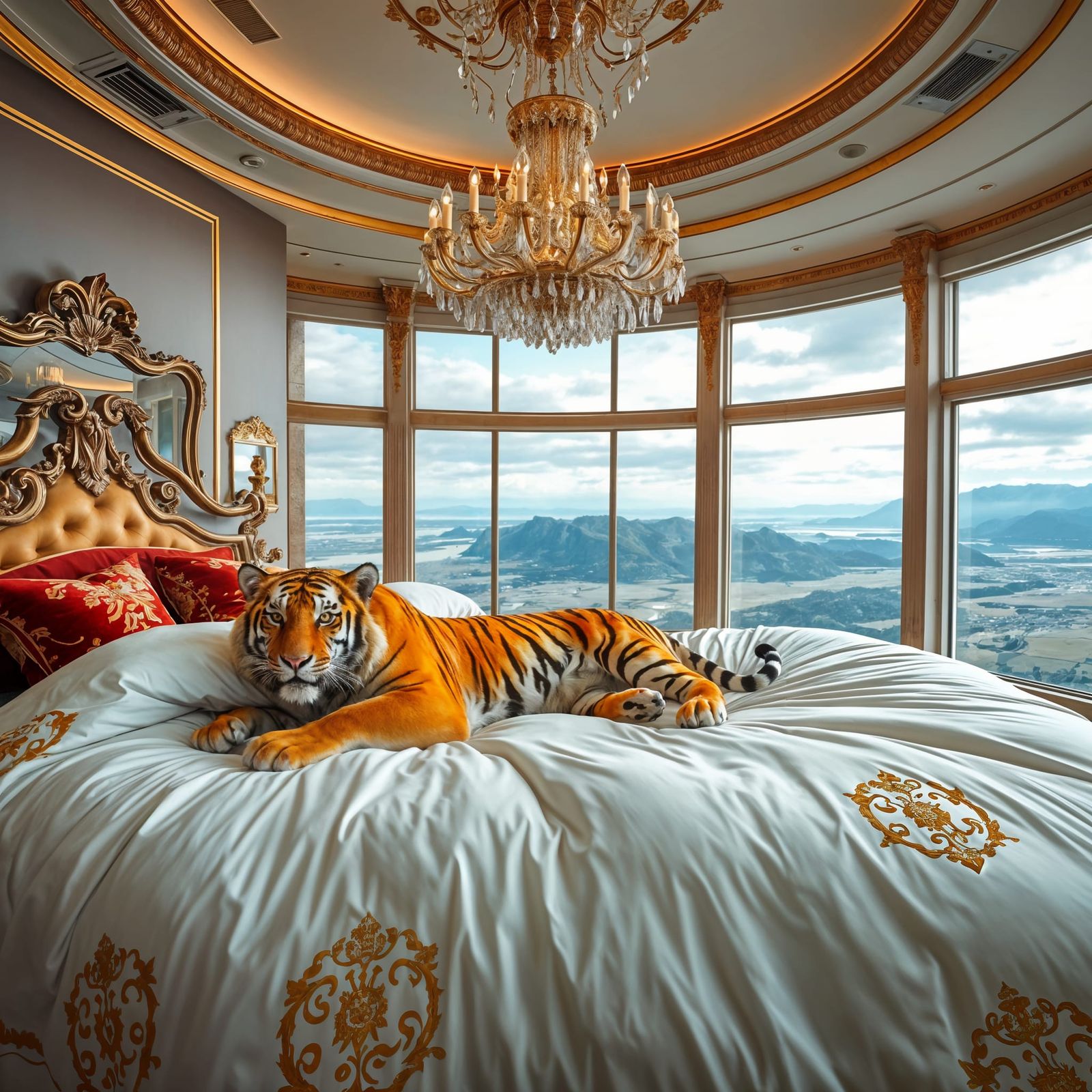 Cute Tiger in Luxury Bedroom
