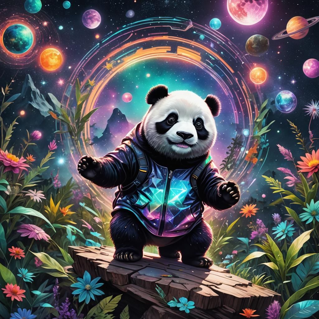 Hitchhiking Panda in Holographic Astral Art