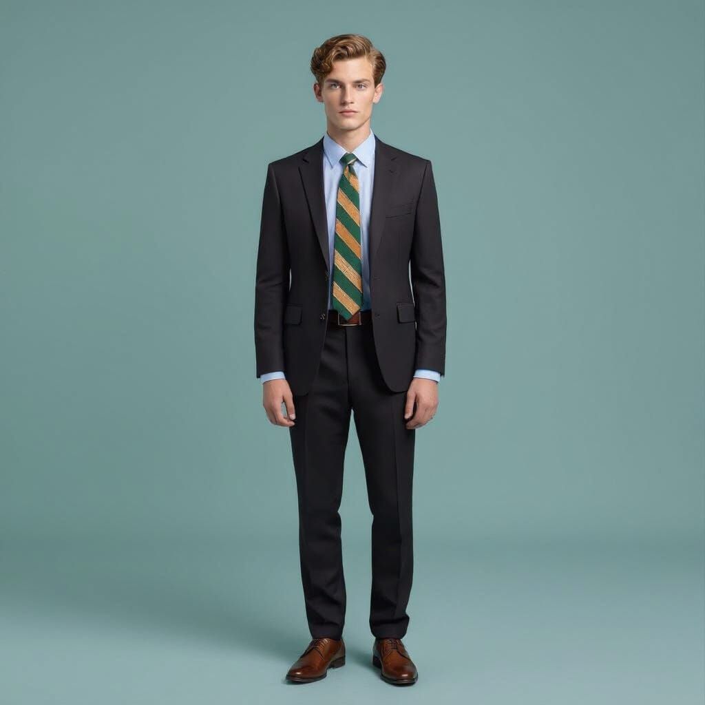 Male Model Portrait in Blue Shirt and Striped Tie