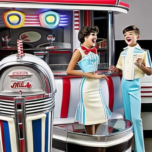 1950s Diner Scene with Teenagers and Jukebox