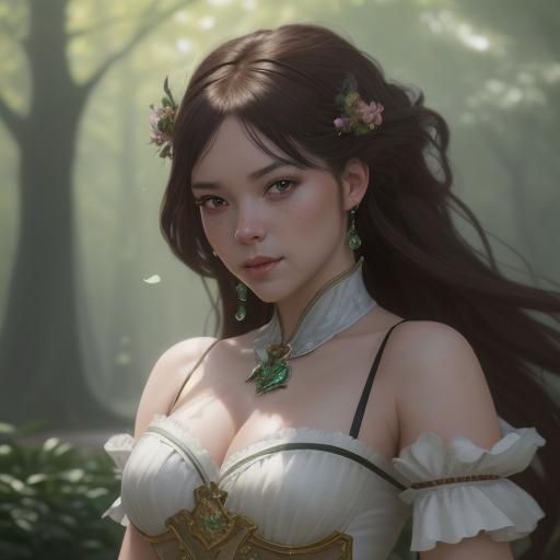 Dark-Haired Fairy Dancing in Rose Garden, Detailed Digital A...