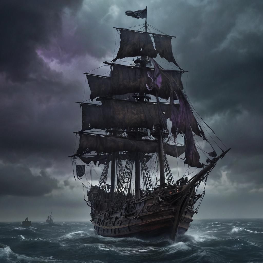 Ghostly Pirate Ship Sailing Stormy Seas