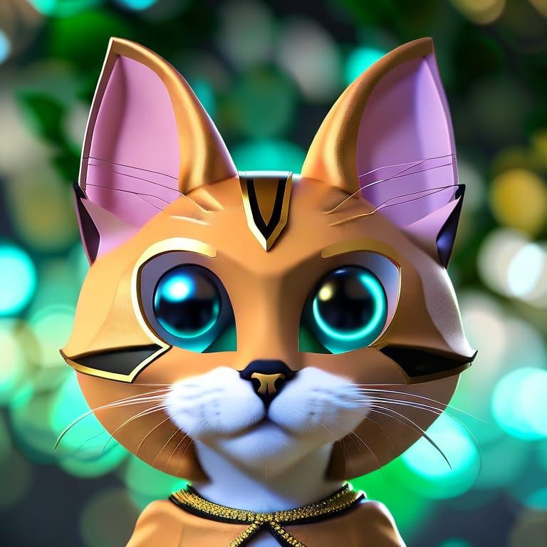 Chibi Cat Masquerade Portrait in Digital Illustration Style