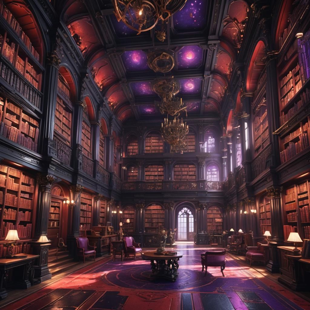 Fantastical Black, Red, and Purple Library