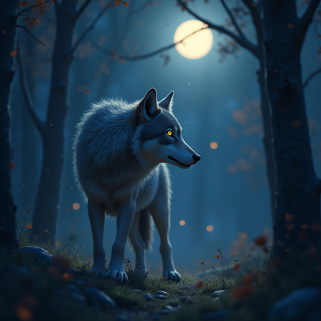 Enchanted Night: Animal in a Mystical Forest