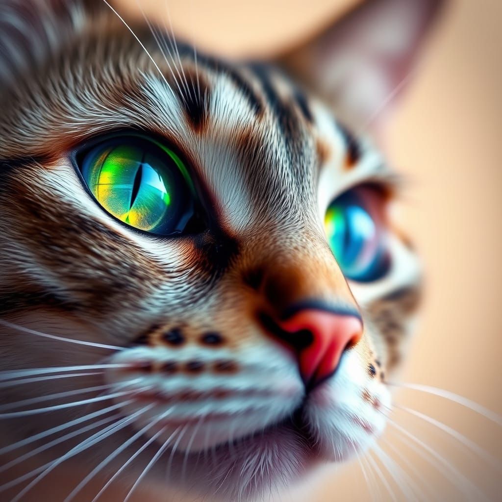 Whimsical Feline Portrait in Vibrant Iridescent Hues
