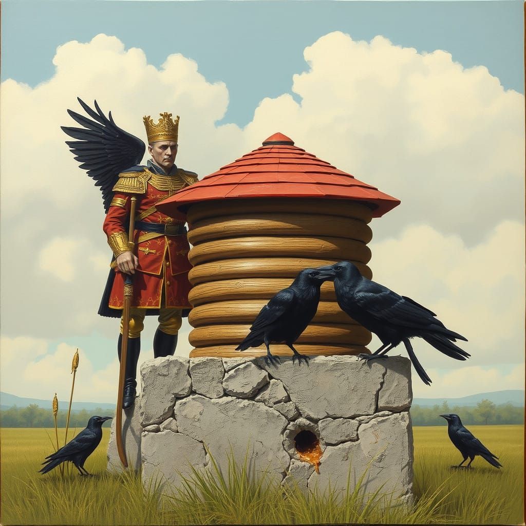 Mysterious Palace Guard in a Dreamlike Honey Hive Scene with...