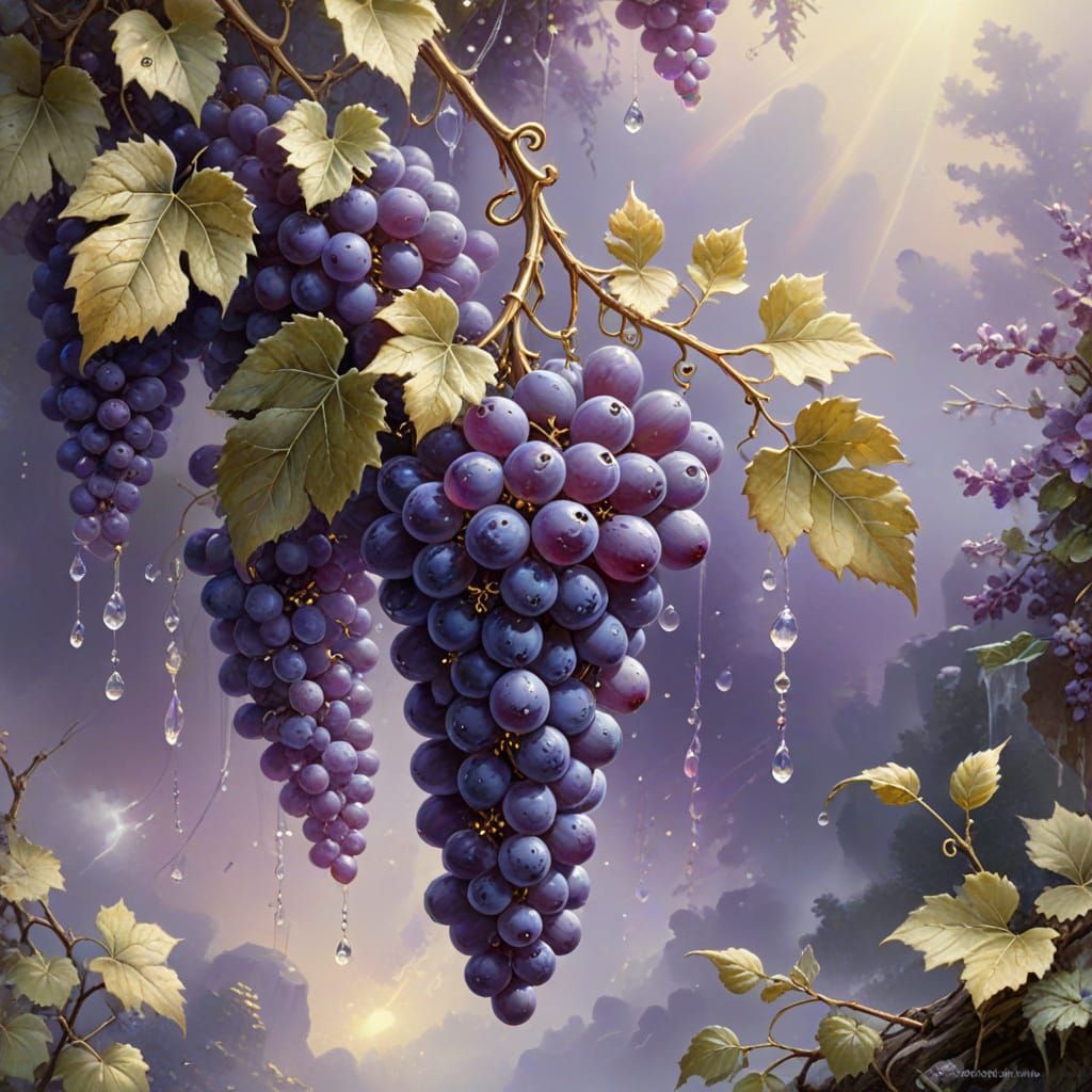 Crystal Glass Grapes with Golden Swirls and Blossoms