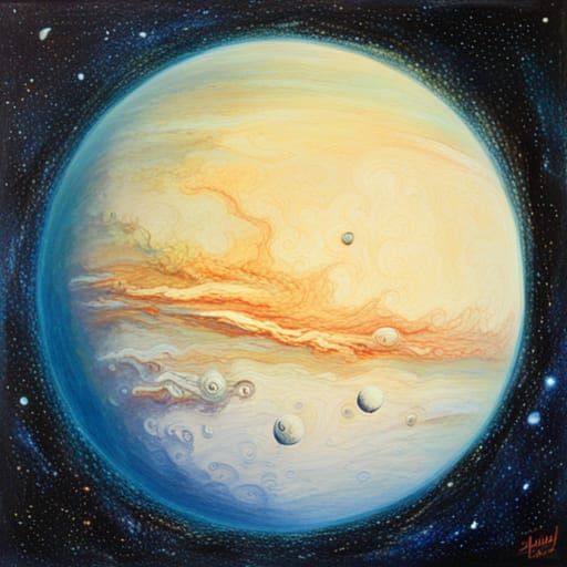 Planets Orbiting Earth: Oil Painting in Space