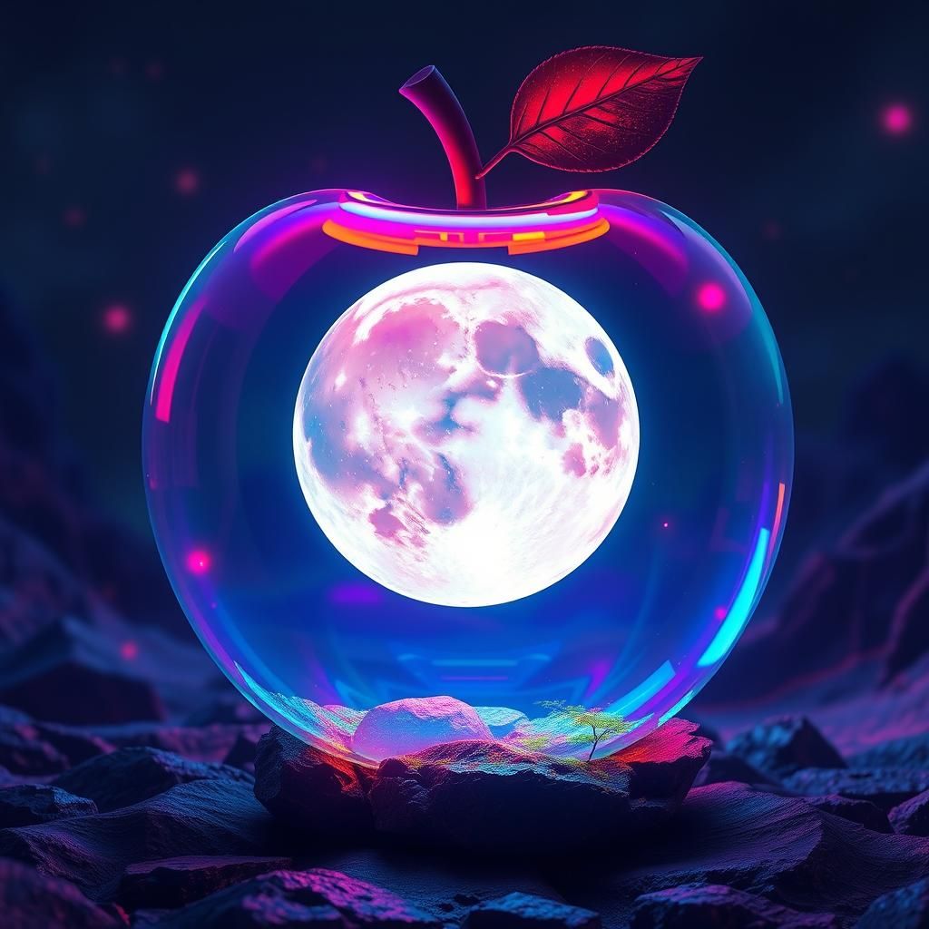 Full Moon in Crystal Apple: Futuristic Concept Art
