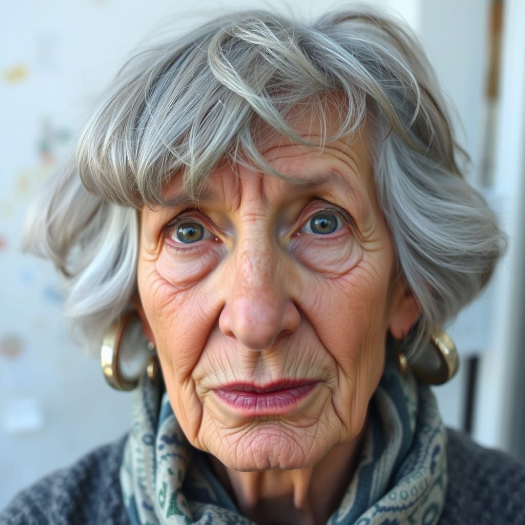 Proud Portrait of Aging with Gray Hair and Wrinkles