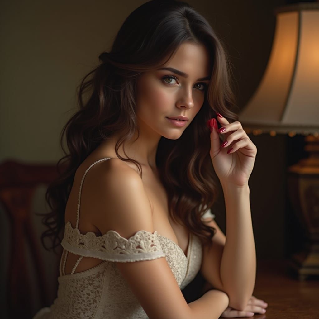 Stunning Realistic Portrait of a Midwest Woman in Elegant Se...