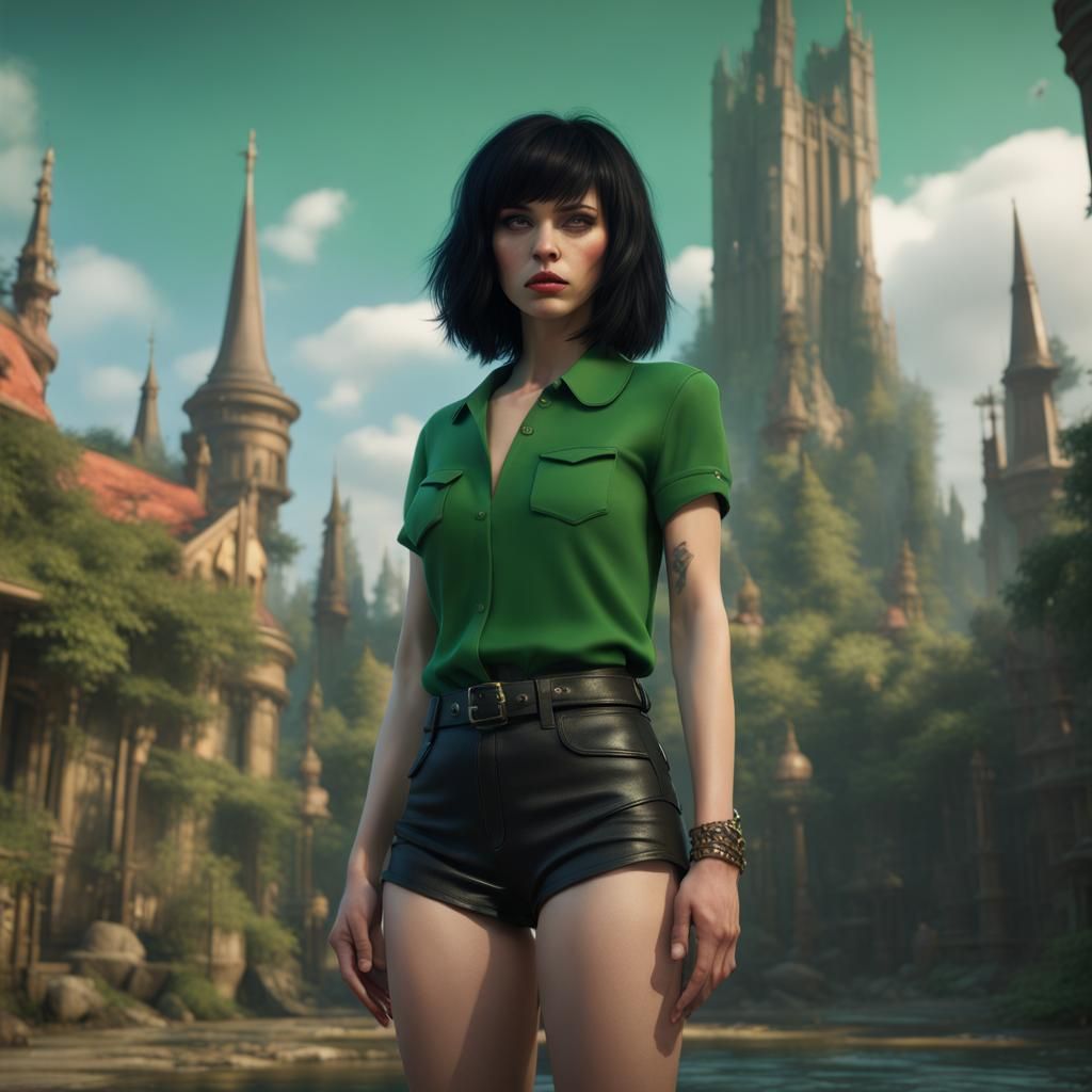 Petite Goth in Green: 1980s Fantasy Art