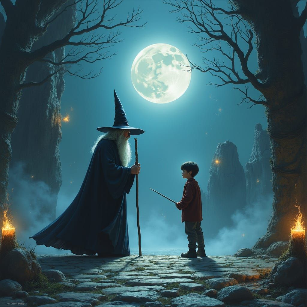 Gandalf Confronts Harry Potter in a Fantastical Arena