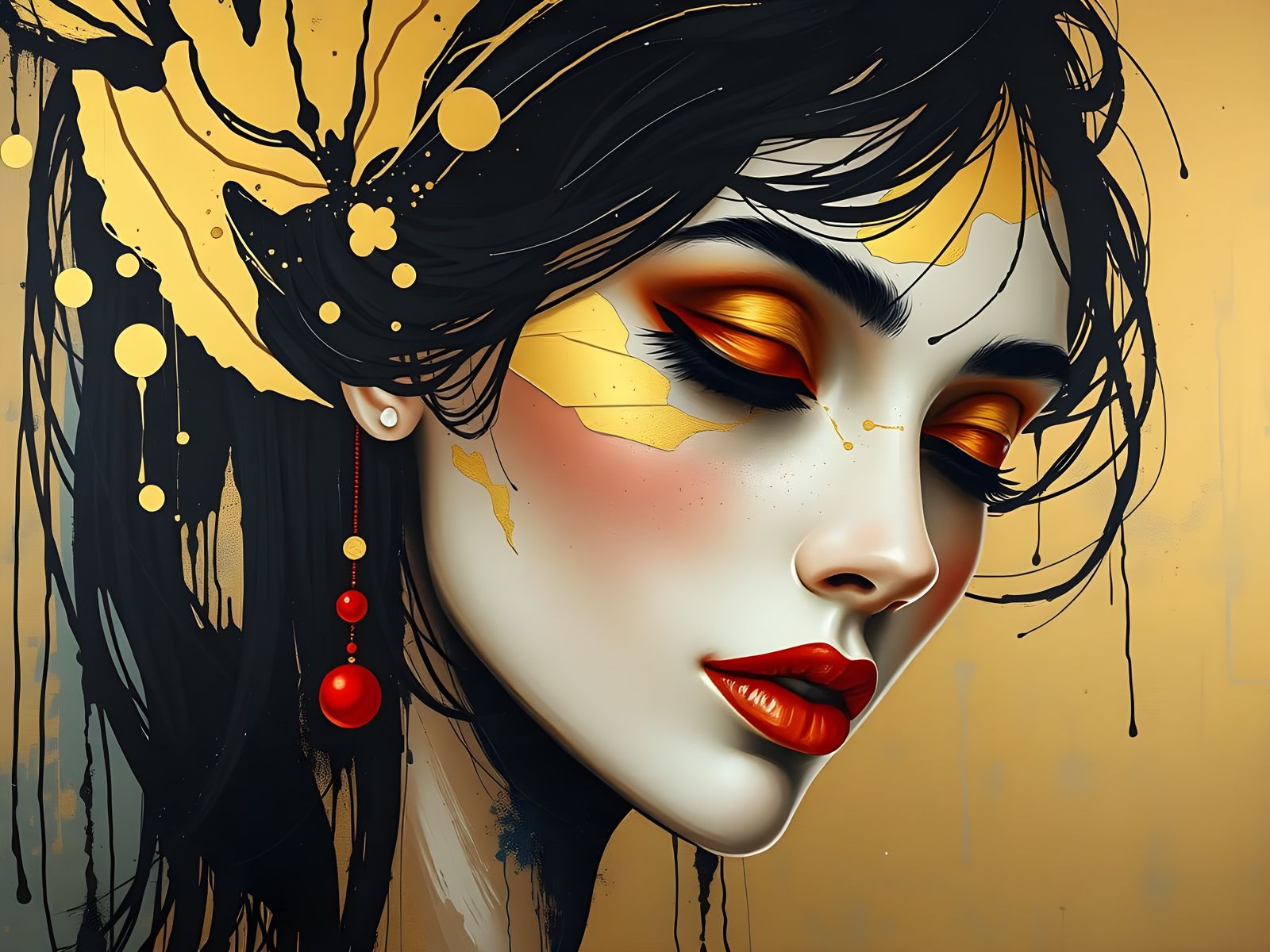 Golden Goddess in Abstract Surrealism
